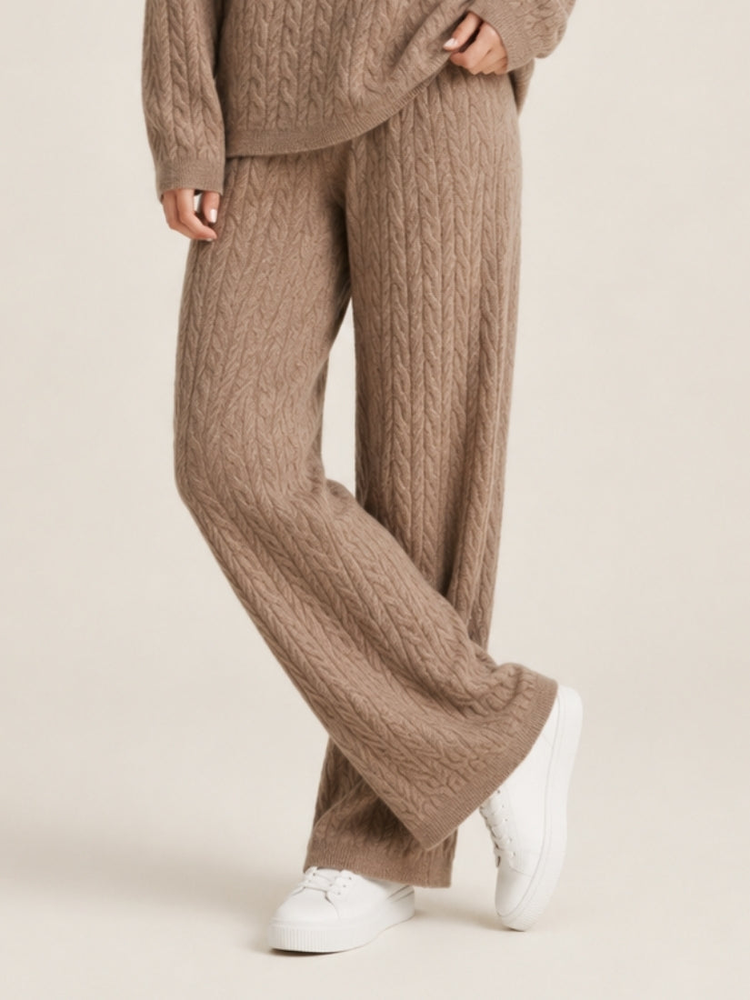 Amirelle — Taupe Wide-Leg Cashmere Pants | The Cashmere Studio