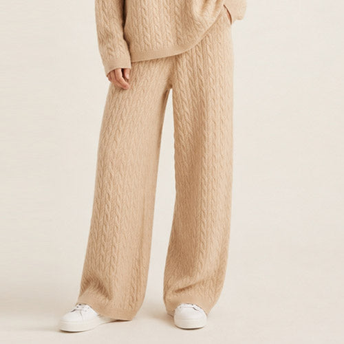 Amirelle — Beige Wide-Leg Cashmere Pants | The Cashmere Studio