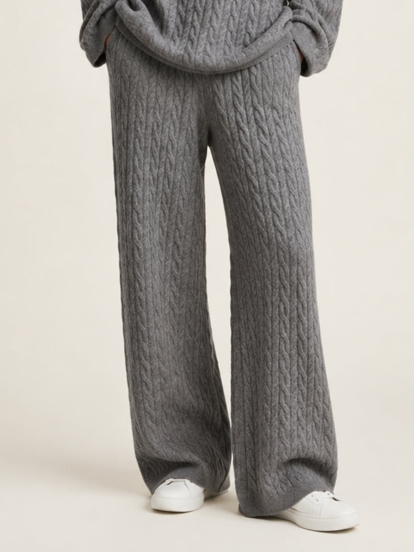 Amirelle — Gray Wide-Leg Cashmere Pants | The Cashmere Studio