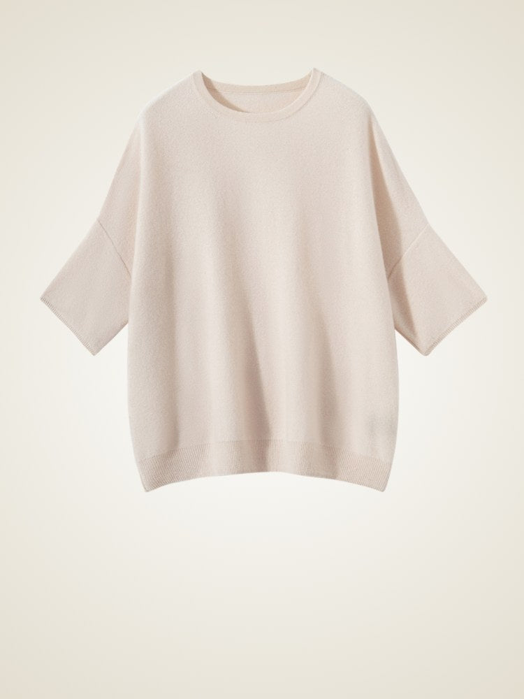 Anveria - Ivory Short-Sleeve Cashmere Sweater | The Cashmere Studio