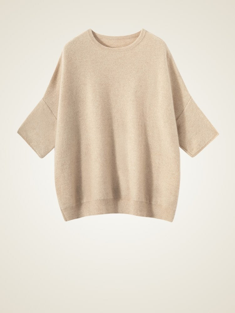 Anveria - Beige Short-Sleeve Cashmere Sweater | The Cashmere Studio