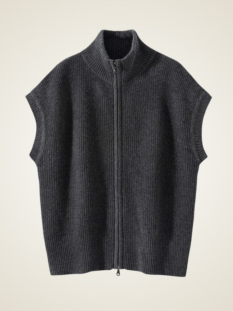 Arithia - Ribbed Zip Cashmere Vest | The Cashmere Studio