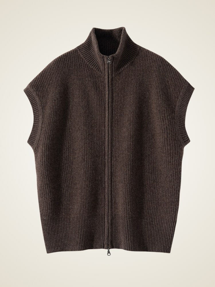 Arithia - Ribbed Zip Cashmere Vest | The Cashmere Studio