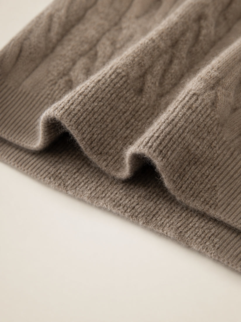 Audenya - Taupe Cashmere Cable-Knit Skirt Detail | The Cashmere Studio