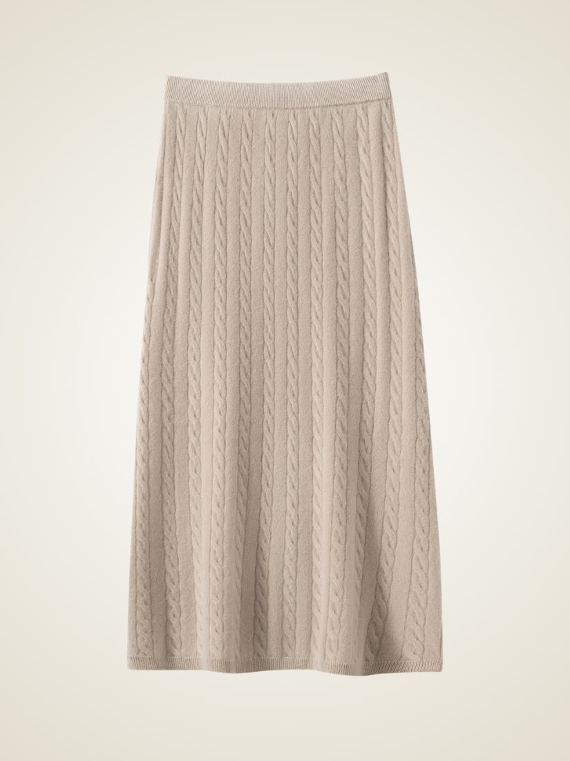 Audenya - Beige Cashmere Cable-Knit Skirt | The Cashmere Studio