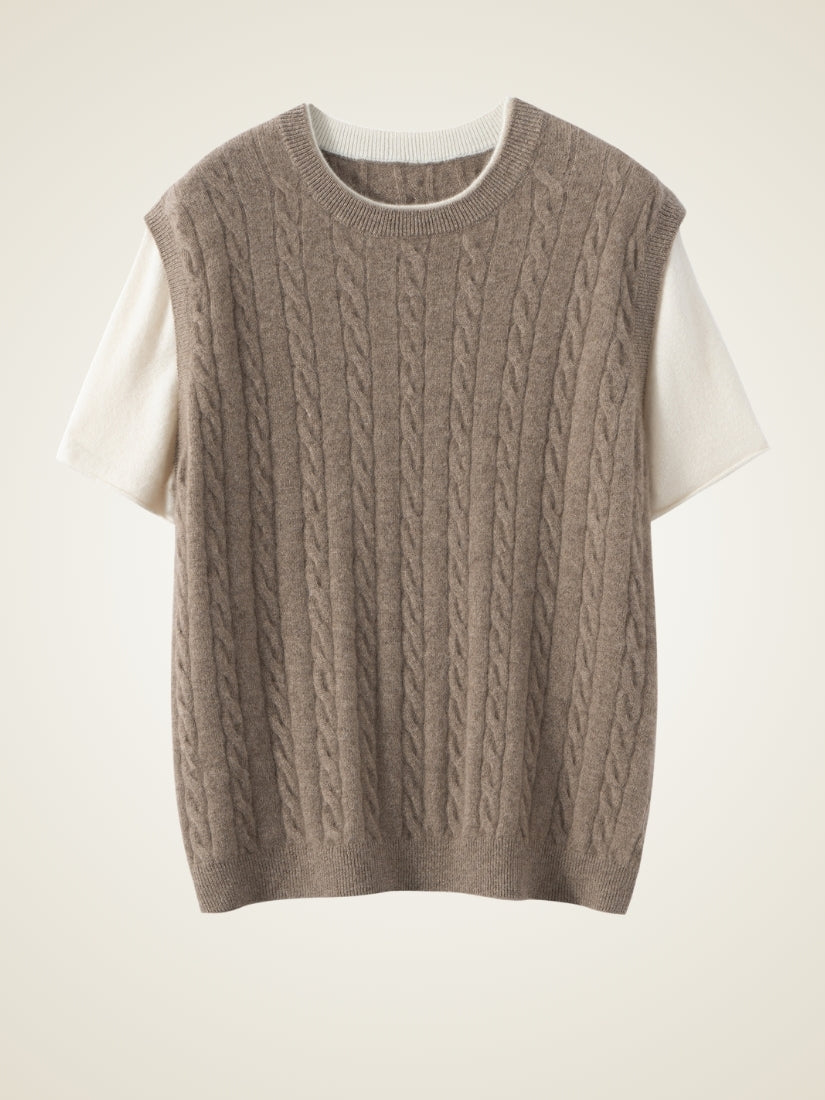 Audenya - Taupe Cashmere Cable-Knit Top | The Cashmere Studio
