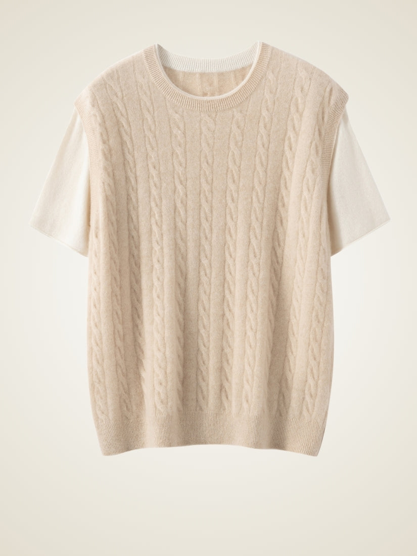 Audenya - Beige Cashmere Cable-Knit Top | The Cashmere Studio