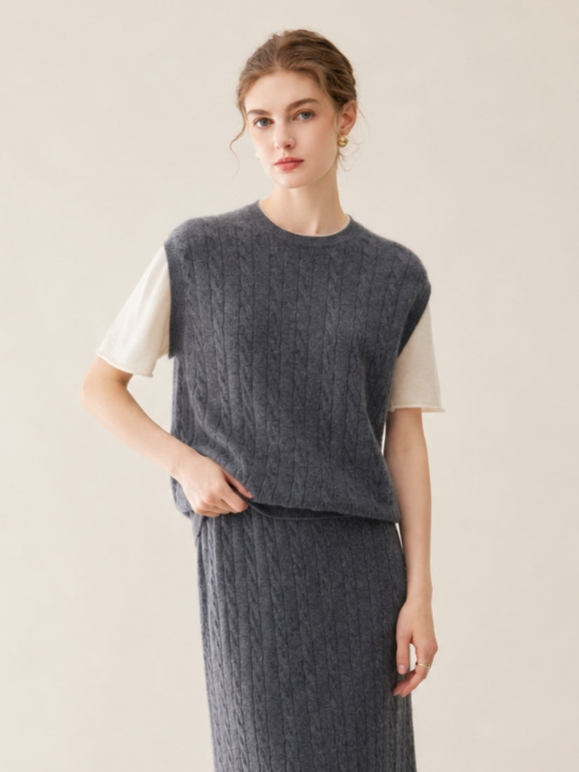 Audenya - Dark Gray Cashmere Cable-Knit Top | The Cashmere Studio