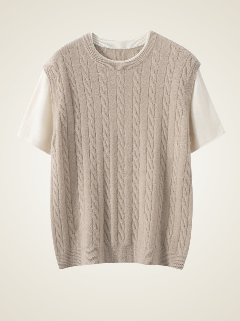 Audenya - Light Camel Cashmere Cable-Knit Top | The Cashmere Studio