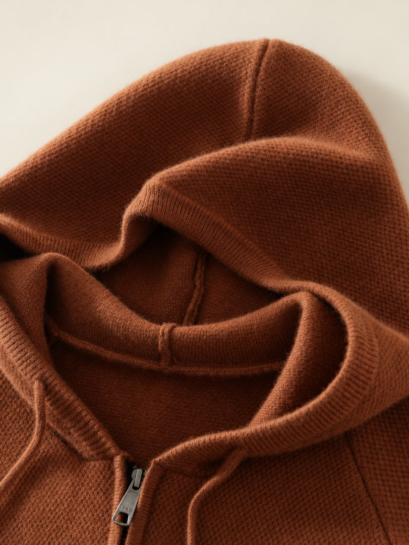 Aurian — Honeycomb Cashmere Hood & Zip Detail | The Cashmere Studio