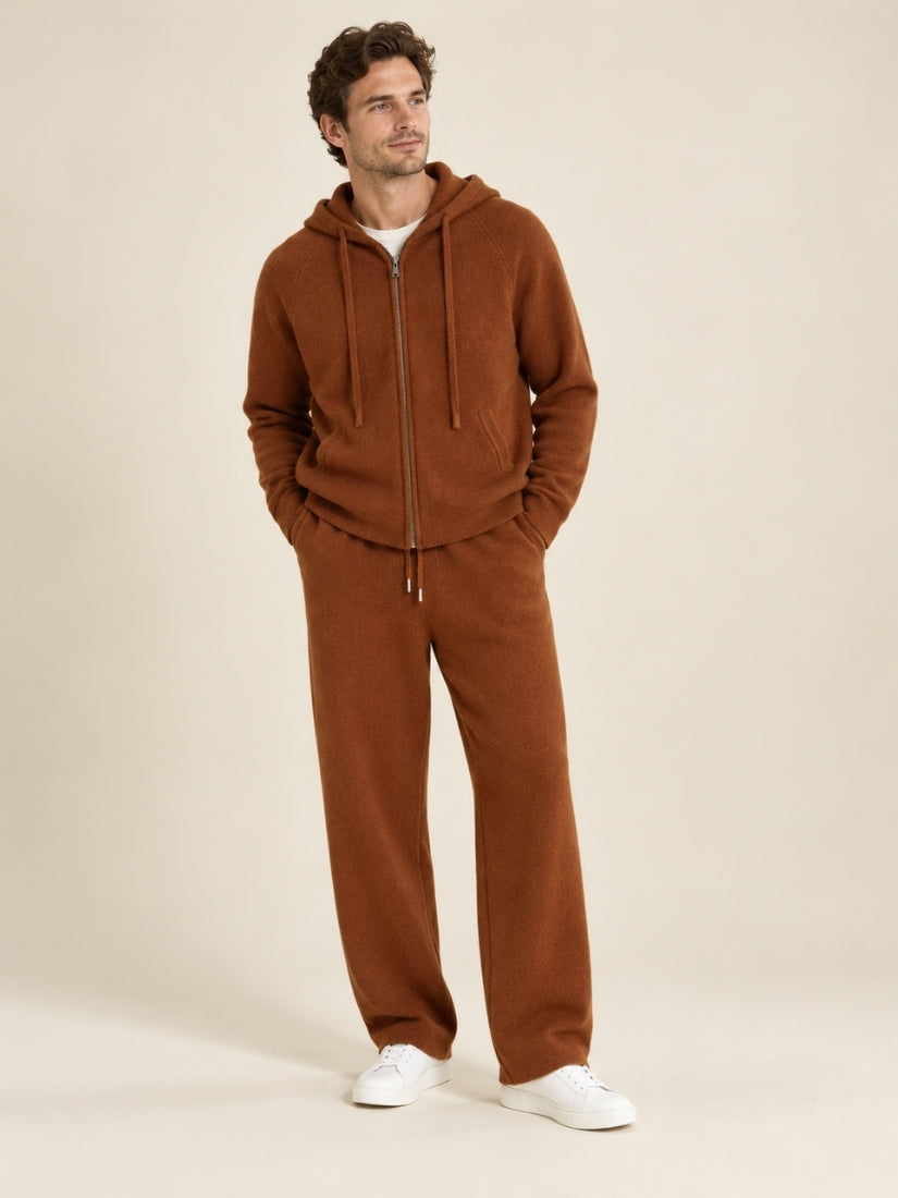 Aurian — Dark Caramel Cashmere Hoodie & Wide-Leg Pants Set | The Cashmere Studio