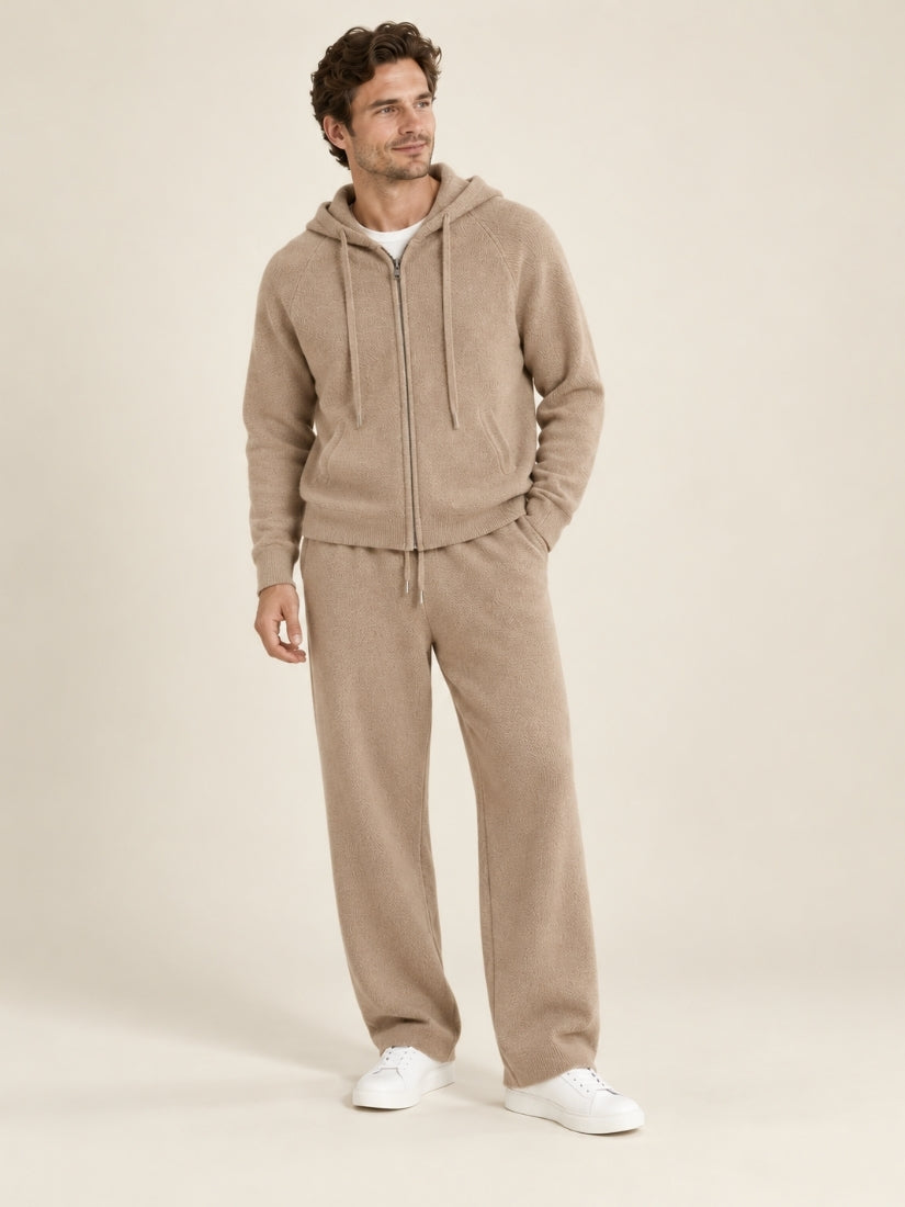 Aurian — Beige Cashmere Hoodie & Wide-Leg Pants Set | The Cashmere Studio