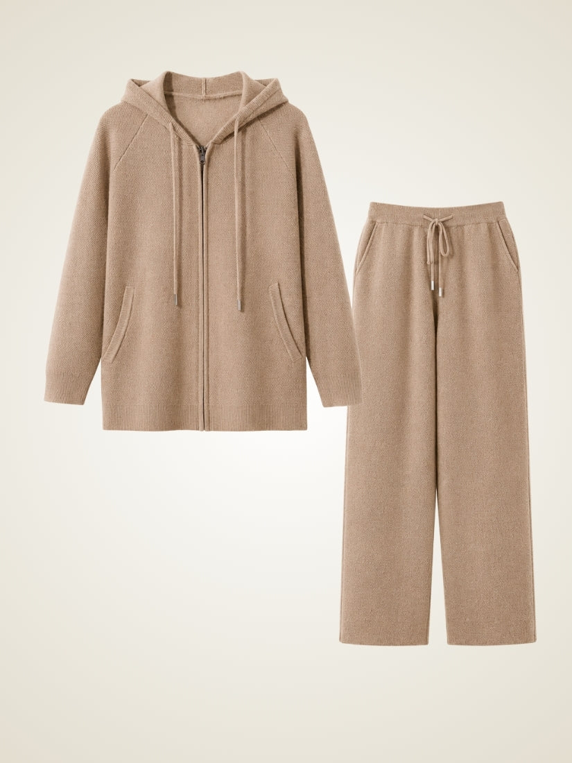 Aurian — Beige Cashmere Hoodie & Wide-Leg Pants Set | The Cashmere Studio