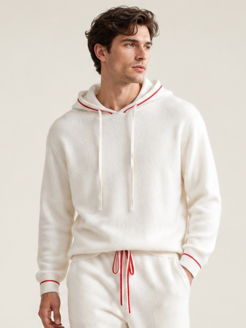 Avel — Ivory Jacquard Cashmere Hoodie Sweater Flat Lay | The Cashmere Studio