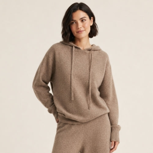 Avienna — Taupe Cashmere Hoodie Sweater | The Cashmere Studio