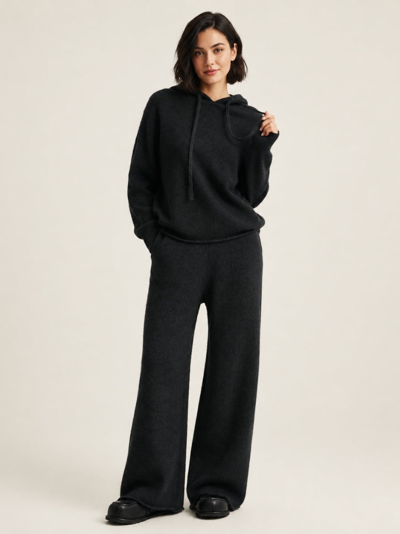 Avienna — Dark Gray Cashmere Hoodie & Wide-Leg Pants Set | The Cashmere Studio