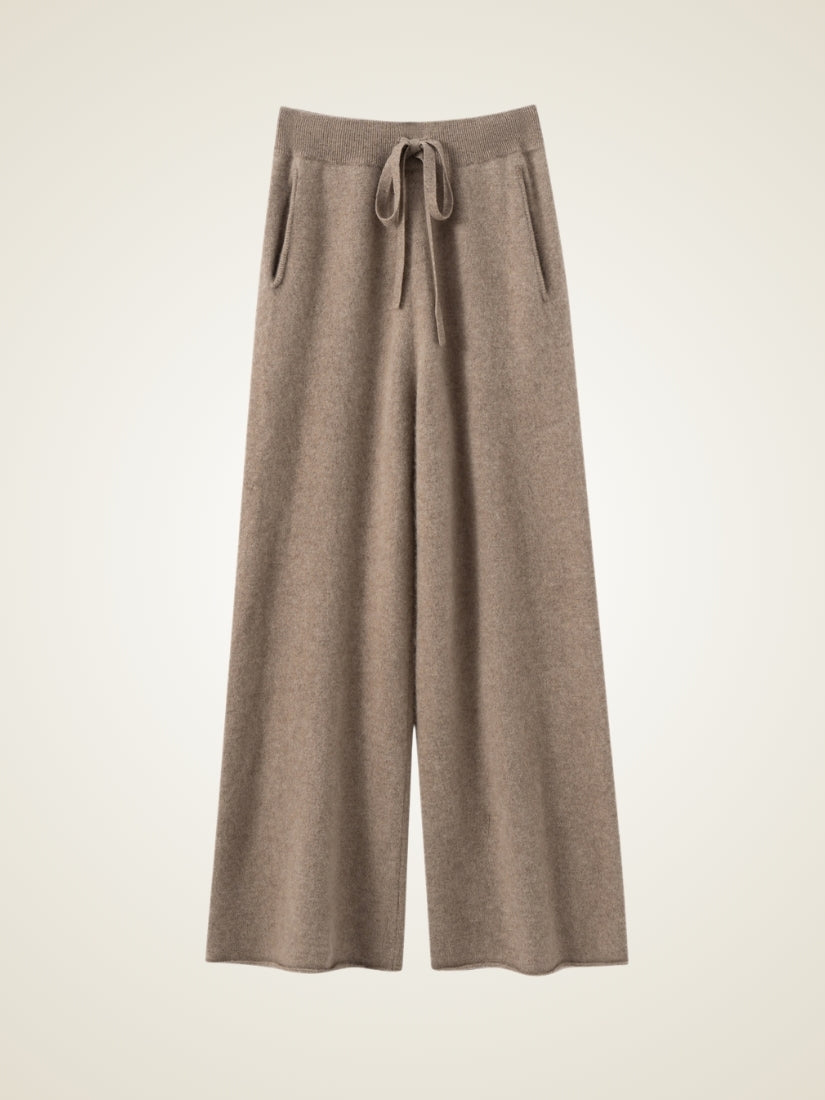 Avienna — Taupe Wide-Leg Cashmere Pants | The Cashmere Studio