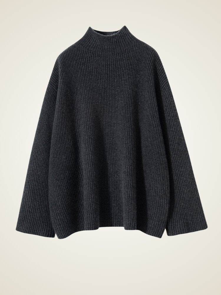 Aylenis - Dark Gray  Ribbed Mock Neck Cashmere Sweater | The Cashmere Studio