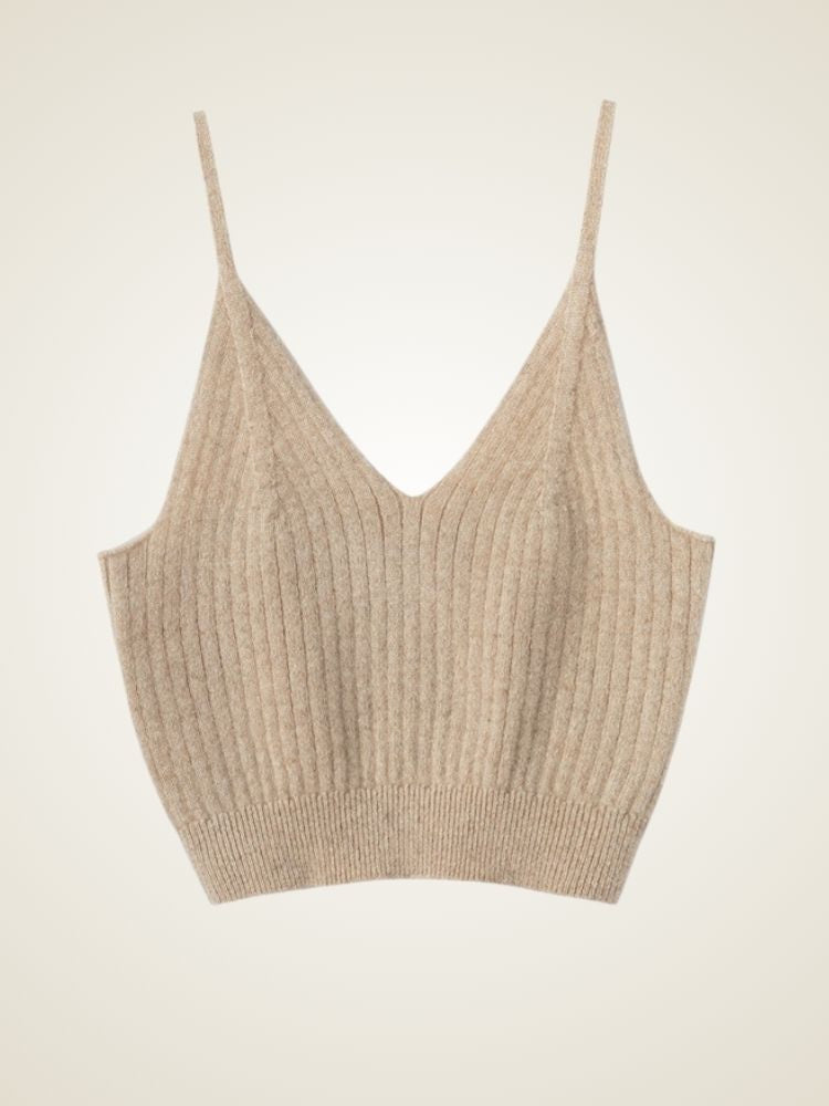 Helaina - Beige Ribbed Cashmere Bralette | The Cashmere Studio