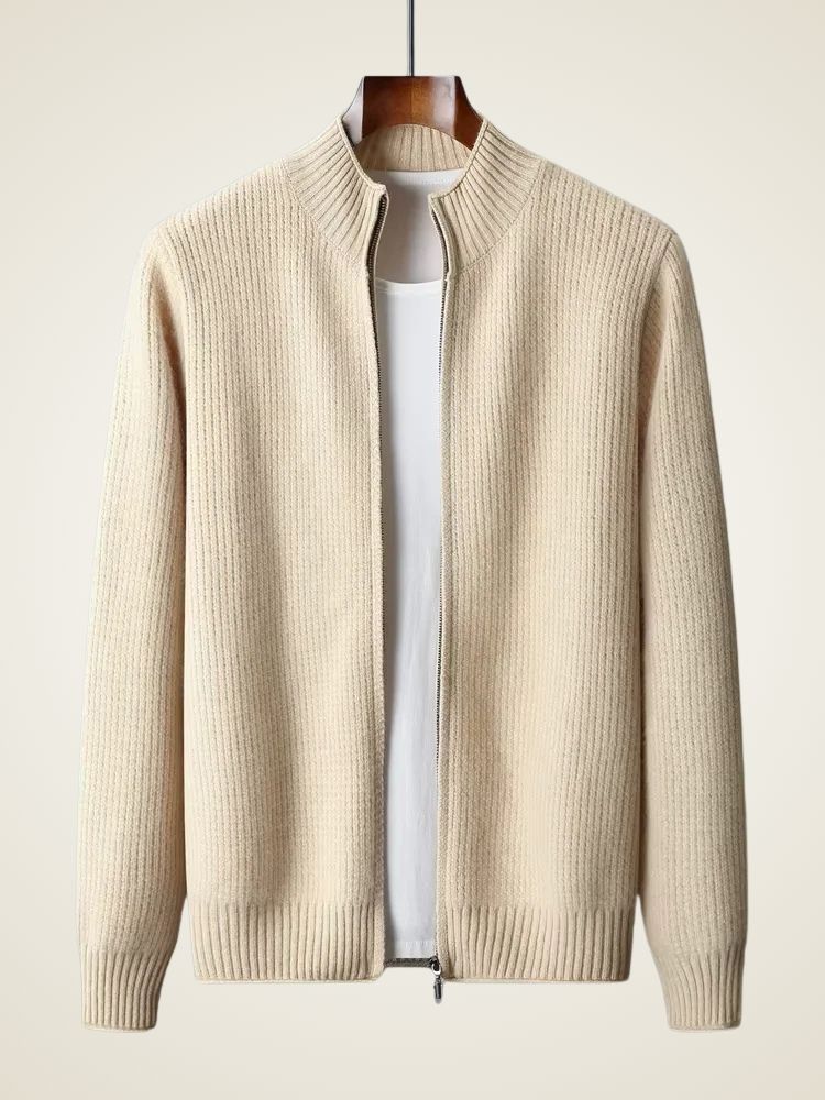 Emmett - Beige Ribbed Cashmere Cardigan | The Cashmere Studio