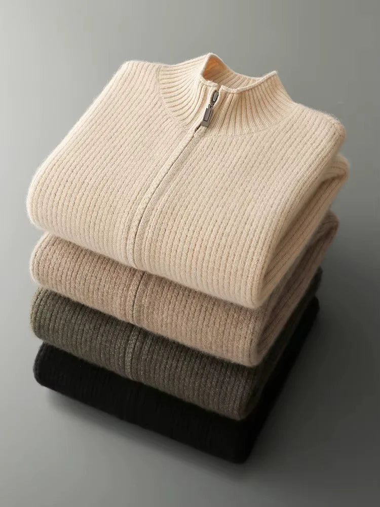 Emmett - Beige Ribbed Cashmere Cardigan | The Cashmere Studio