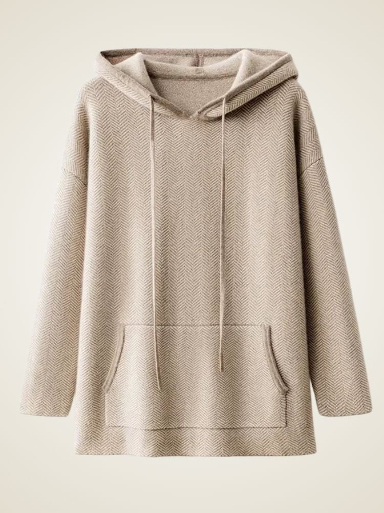 Haley - Beige Herringbone Cashmere Hoodie | The Cashmere Studio