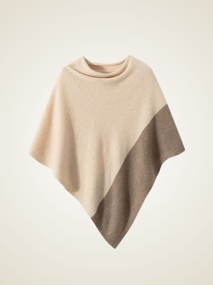 Nia - Beige Two Tone Cashmere Poncho | The Cashmere Studio