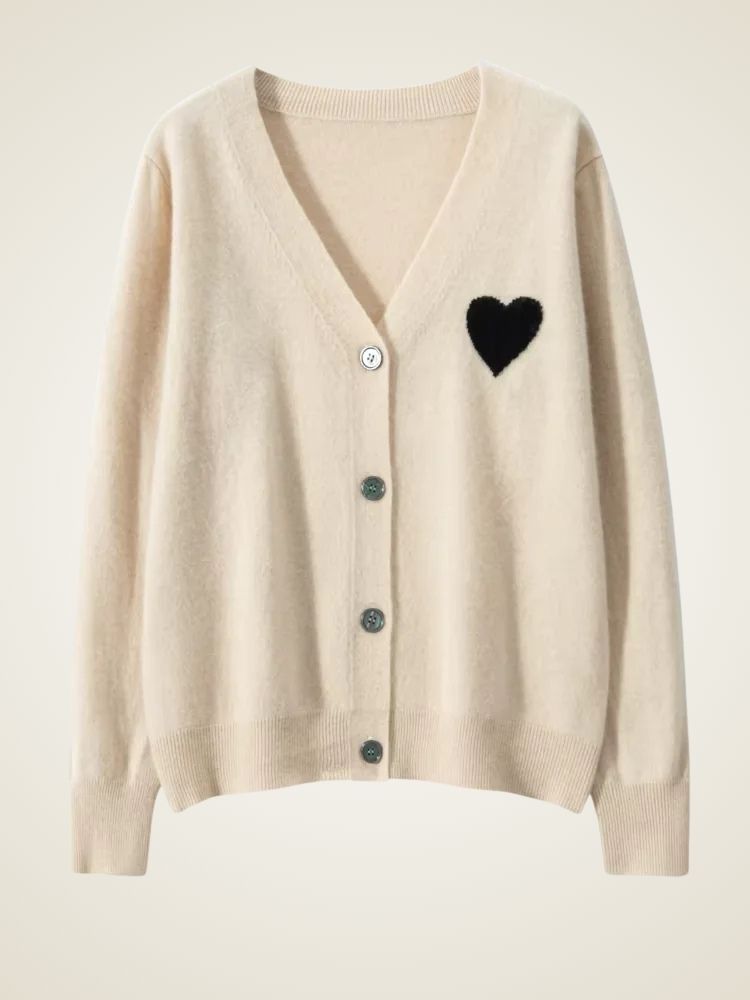 Ellie - White Heart Cashmere Cardigan | The Cashmere Studio