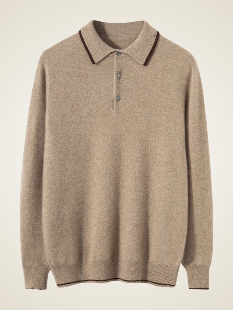 Clifford - Beige Cashmere Polo Sweater | The Cashmere Studio