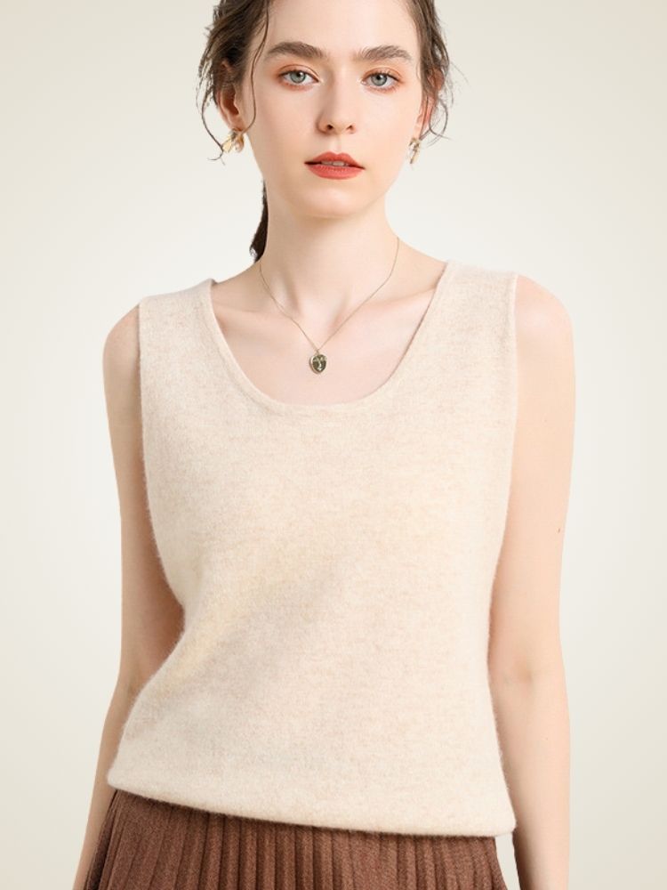 Idony - Beige Ultra-Soft Cashmere Tank Top | The Cashmere Studio