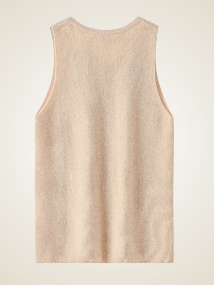 Esia - Beige Ribbed Cashmere Top | The Cashmere Studio