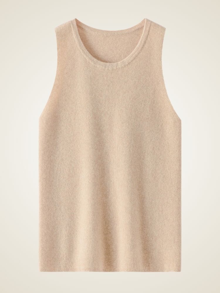 Esia - Beige Ribbed Cashmere Top | The Cashmere Studio