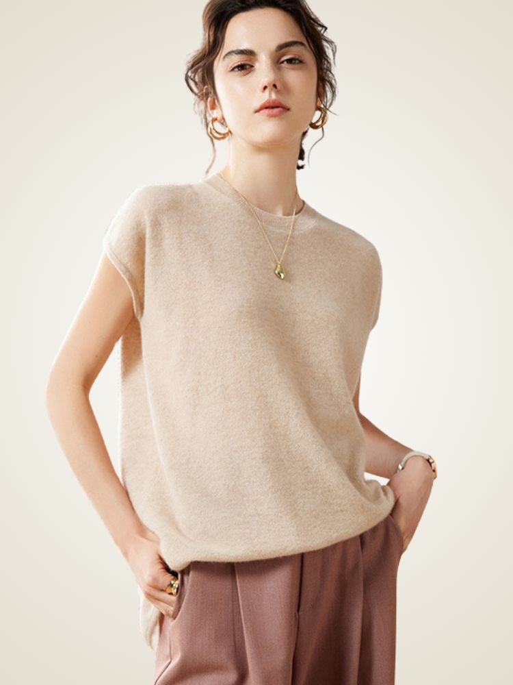 Jayda - Beige Classic Cashmere Vest-Top | The Cashmere Studio