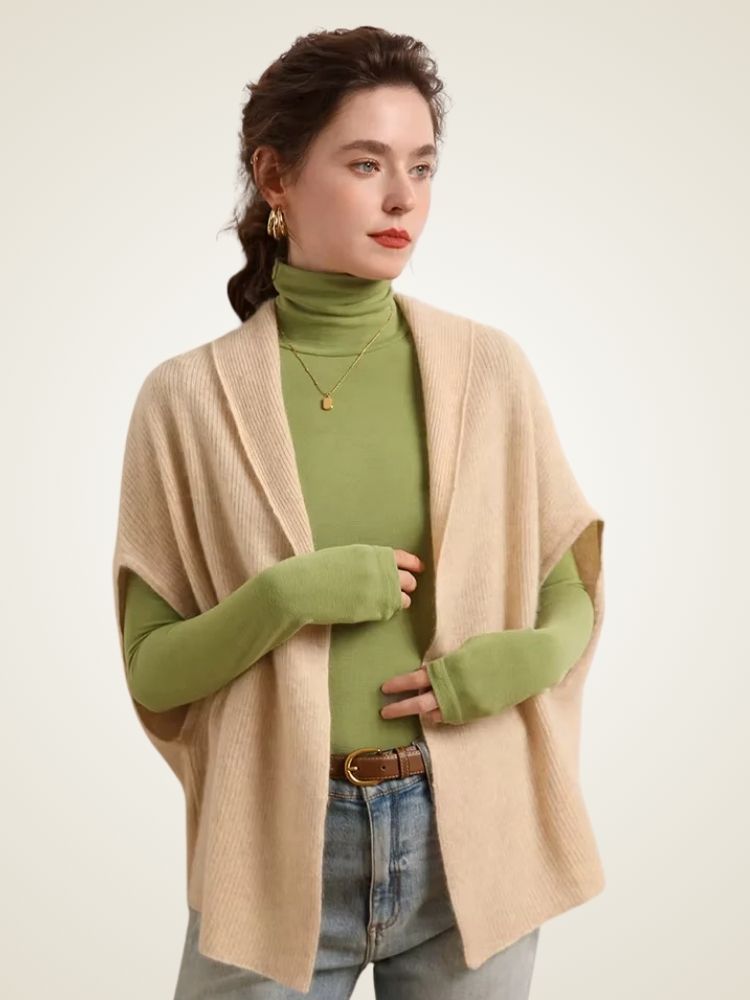 Elise - Beige Cape Cashmere Cardigan | The Cashmere Studio