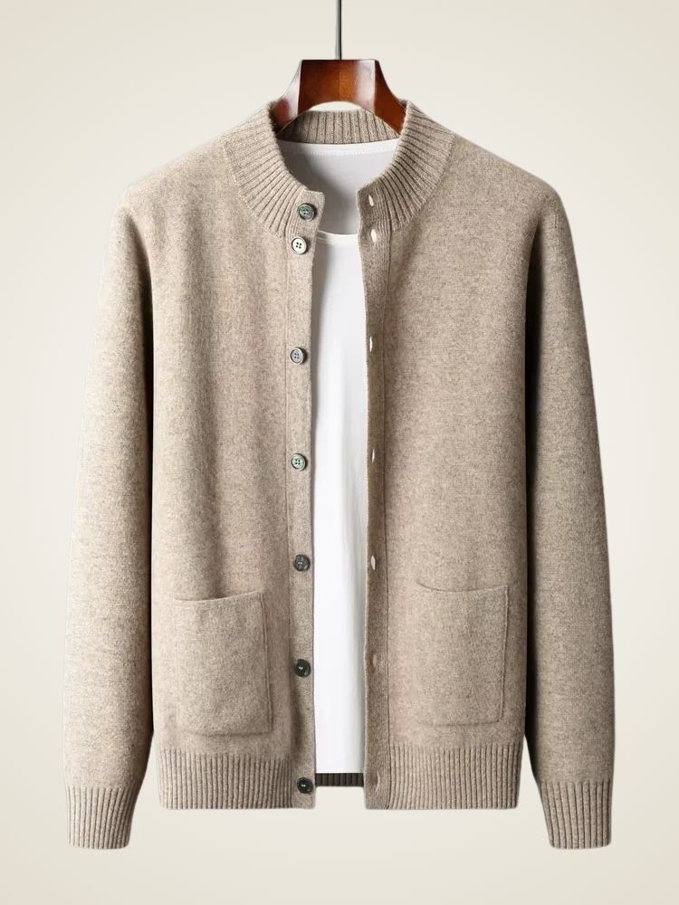 Eric - Beige Button Up Cashmere Cardigan | The Cashmere Studio