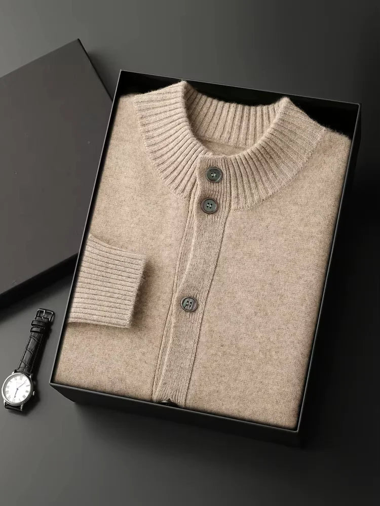 Eric - Beige Button Up Cashmere Cardigan | The Cashmere Studio