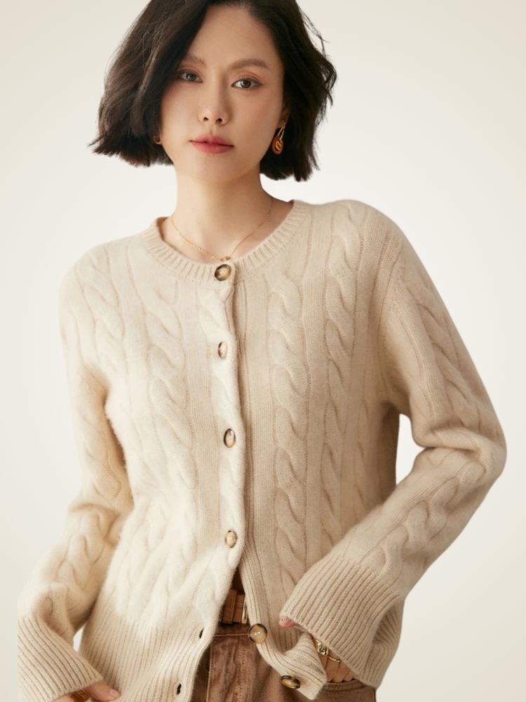 Faith - Ivory Cable Knit Cashmere Cardigan | The Cashmere Studio