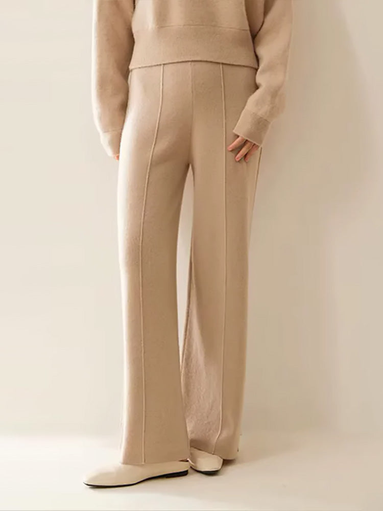 Kaila - Beige Wide Leg Cashmere Pants | The Cashmere Studio