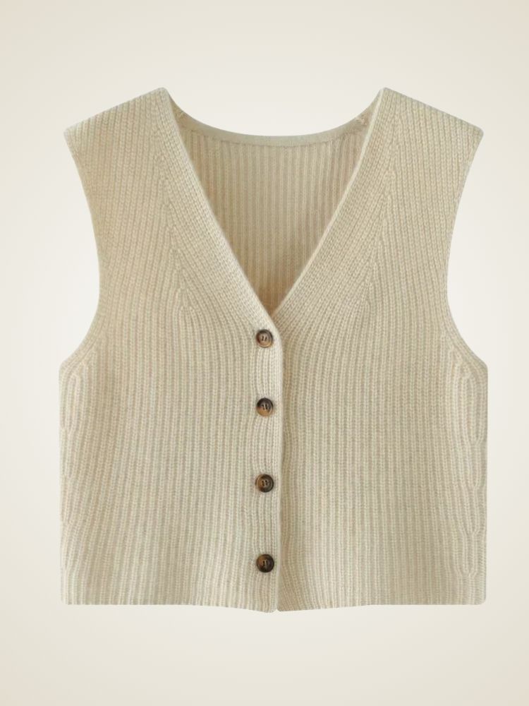 Malia - Beige Ribbed Cashmere Vest | The Cashmere Studio