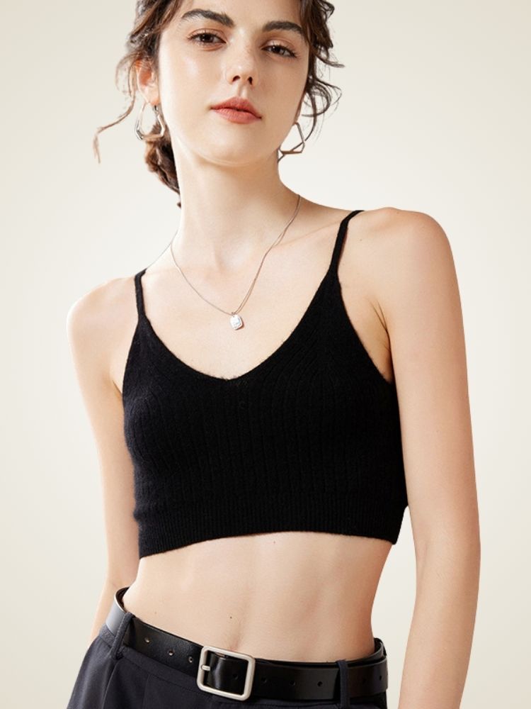 Helaina - Black Ribbed Cashmere Bralette | The Cashmere Studio