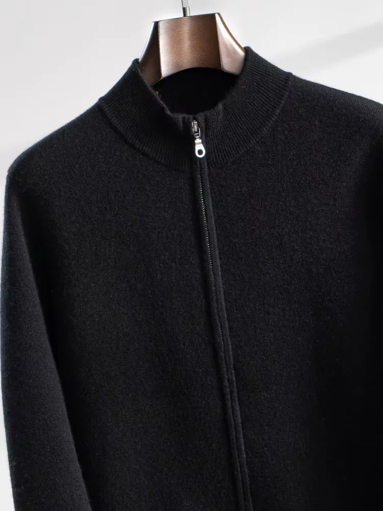 Brett - Black Zip Up Cashmere Cardigan | The Cashmere Studio