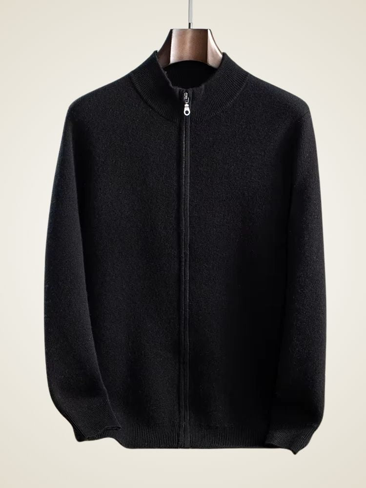 Brett - Black Zip Up Cashmere Cardigan | The Cashmere Studio