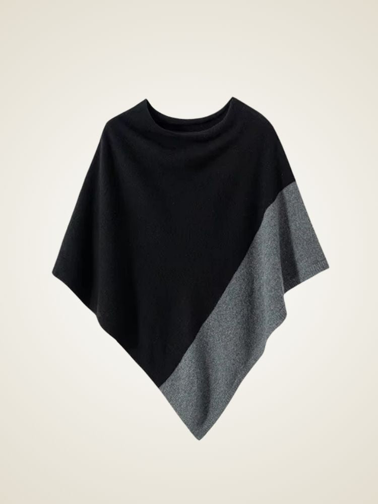 Nia - Black Two Tone Cashmere Poncho | The Cashmere Studio