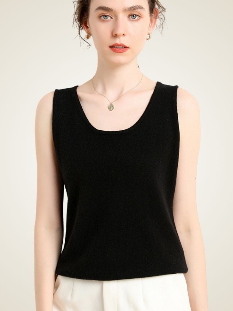 Idony - Black Ultra-Soft Cashmere Tank Top | The Cashmere Studio