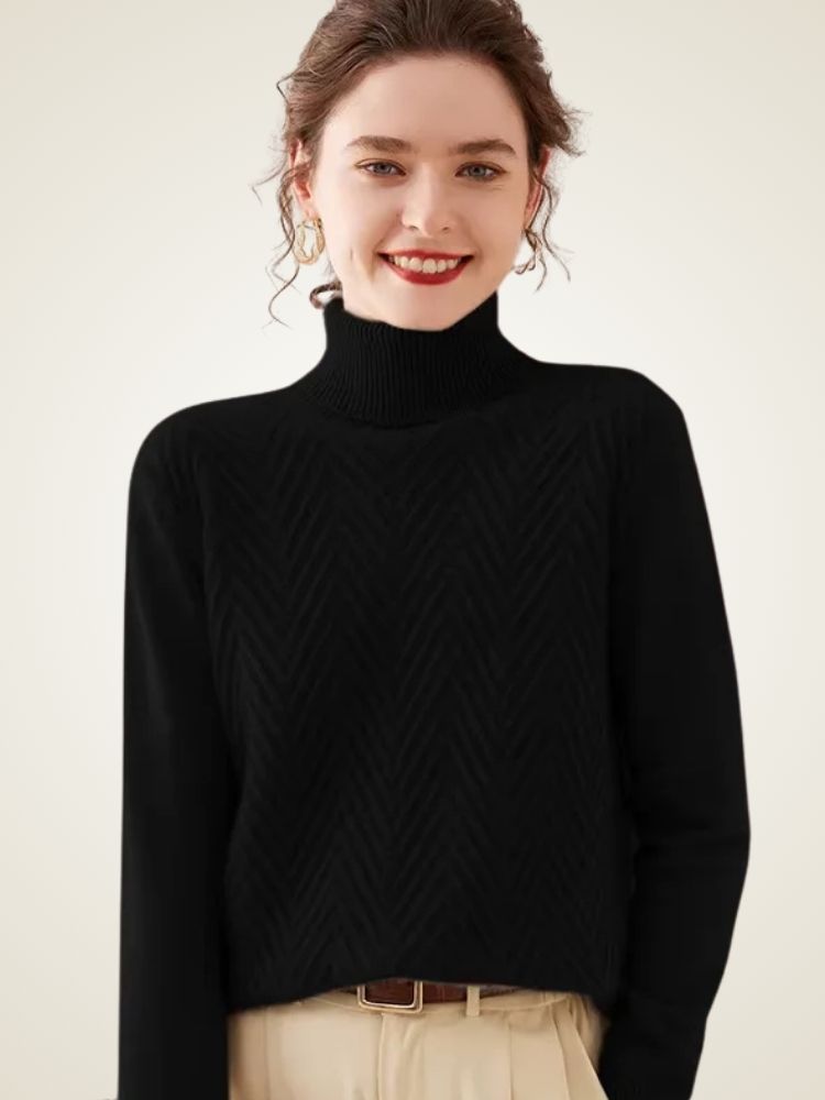 Astrid - Black Chevron Cashmere Turtleneck | The Cashmere Studio