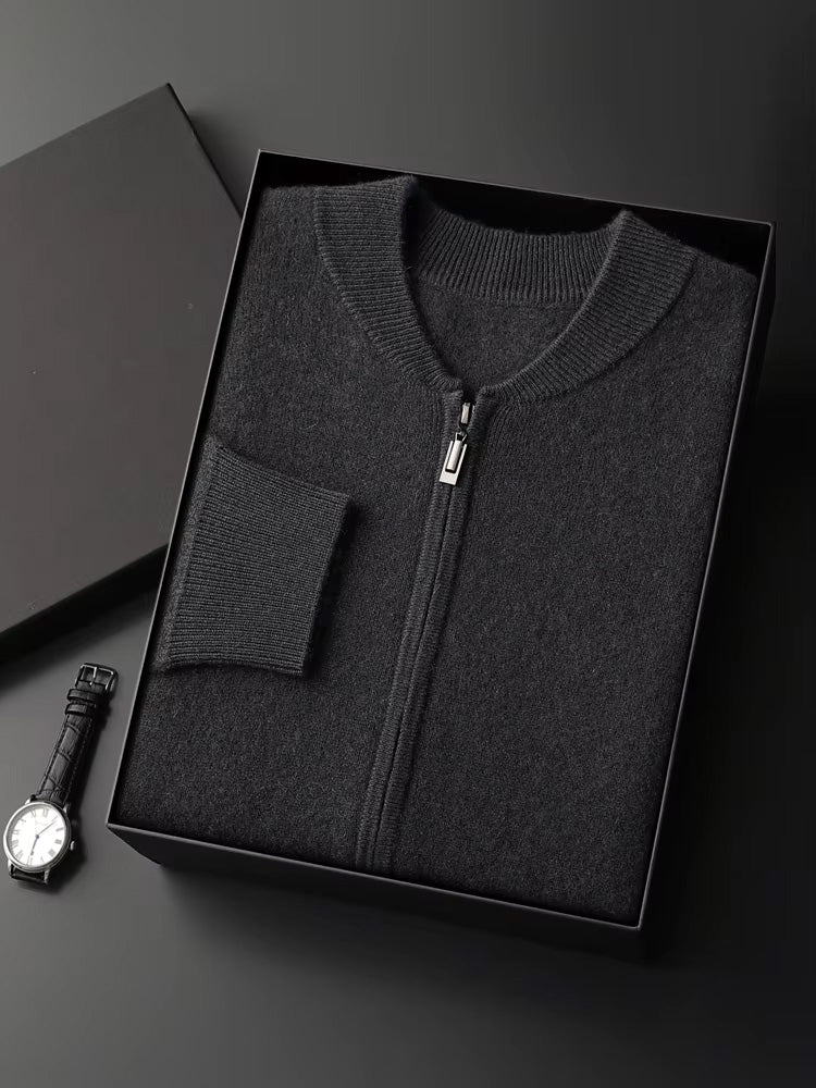 Cooper - Black Bomber Collar Cashmere Cardigan | The Cashmere Studio