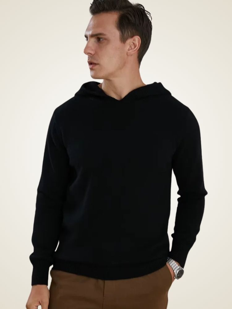 Carter - Black Cashmere Hoodie | The Cashmere Studio