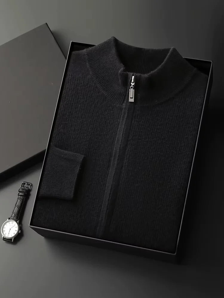 Blake - Black Cashmere Zip-Up Cardigan | The Cashmere Studio