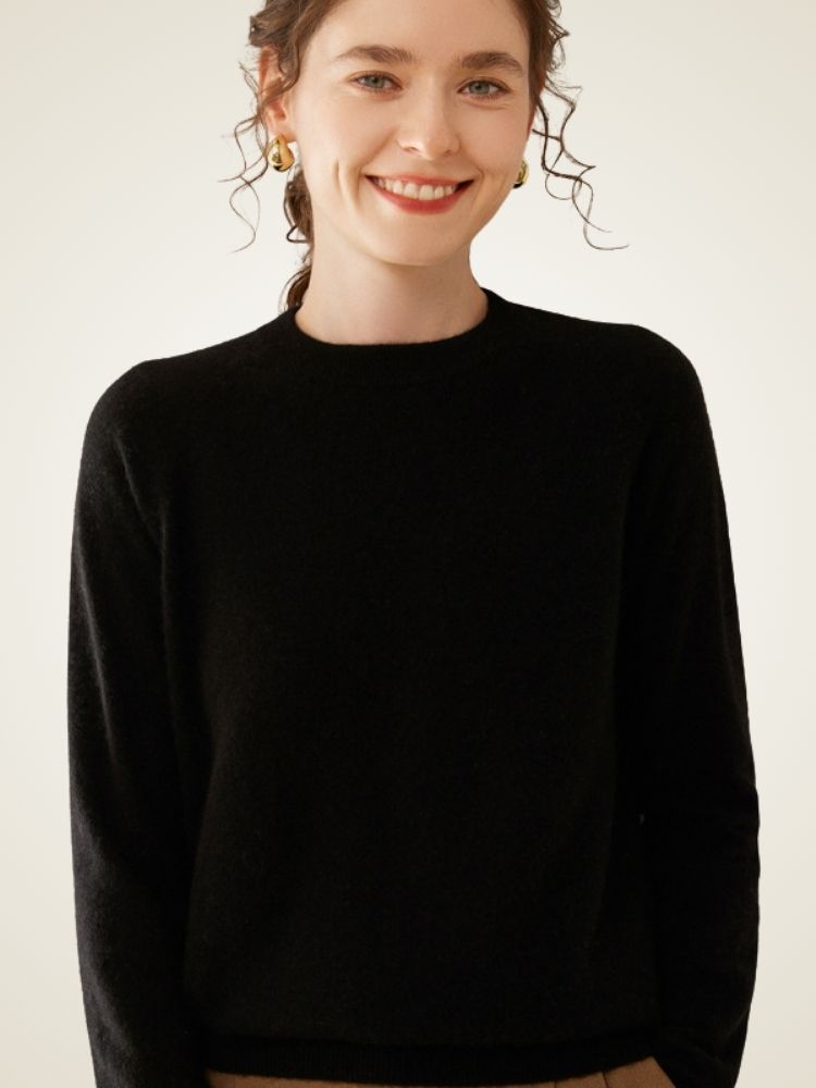 Galithia - Black Crew Neck Cashmere Sweater | The Cashmere Studio