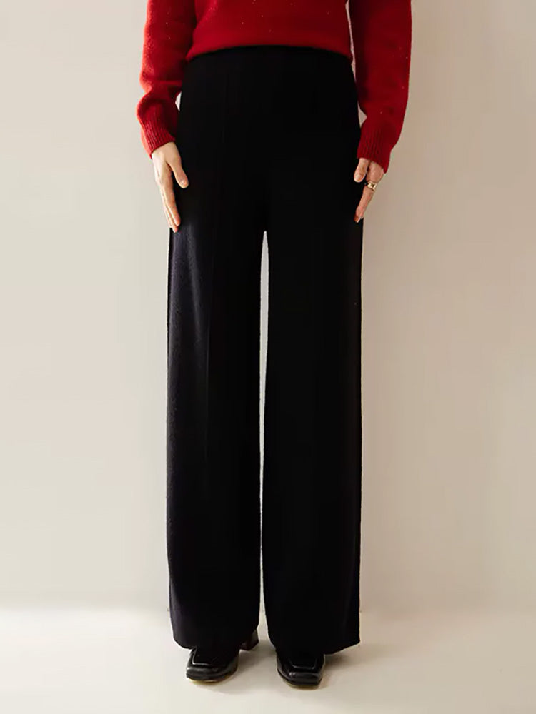 Kaila - Black Wide Leg Cashmere Pants | The Cashmere Studio